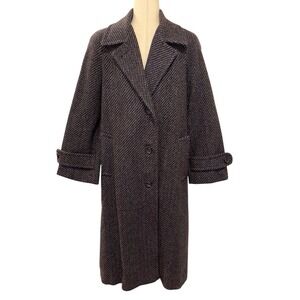 Vintage Projections Union Made Tweed Trench Coat Pockets 80s Black Blue Purple M